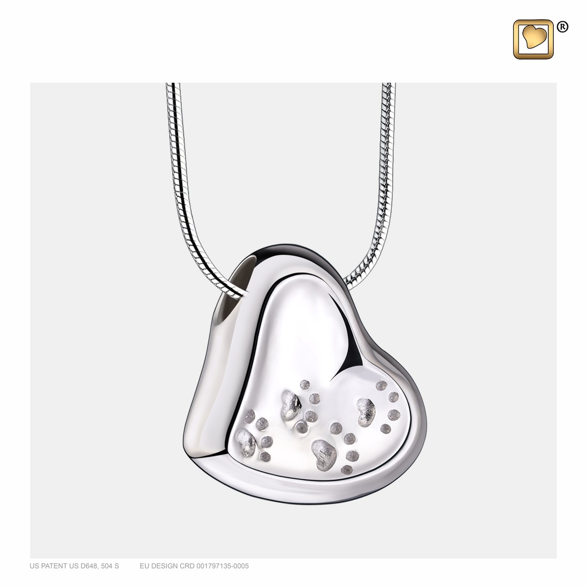 Leaning Heart with paws Ashes Pendant Pol silver